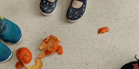 Powiększ grafikę: Dzieci z 3c wróżą sobie z obierek mandarynki