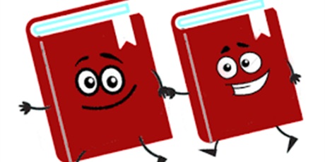 Powiększ grafikę: Dwie książki na okładce narysowane uśmiechnięte buzie, trzymają się za dorysowane ręce i idą w lewą stronę.